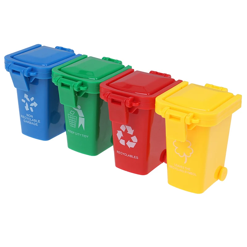 4pcs/set Trash Can Toy Garbage Truck Cans Curbside Vehicle Bin Toys  Kid Simulation Furniture Toy Gift Mini Trash Can