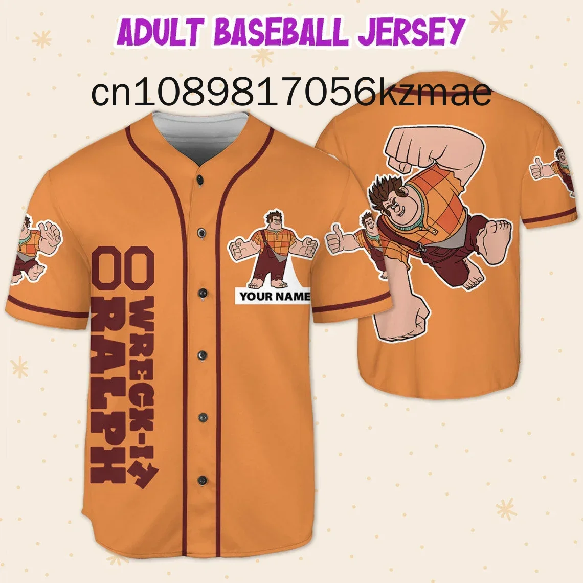 Disney Wreck it Ralph Friendship customized Baseball Jersey Cartoon Baseball Shirts Outdoor Sports Casual Men Women Kids Tops