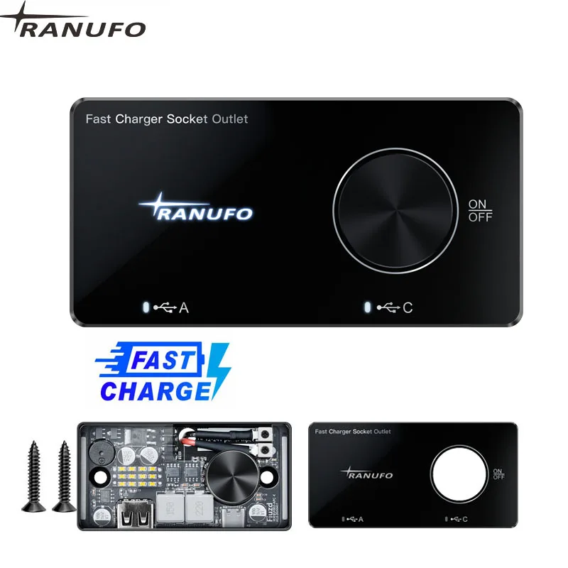 

12V Car USB Adapter Socket Panel Wall Mount Fast Charging Outlet Car Charger Accessories for Auto Bus RV Truck