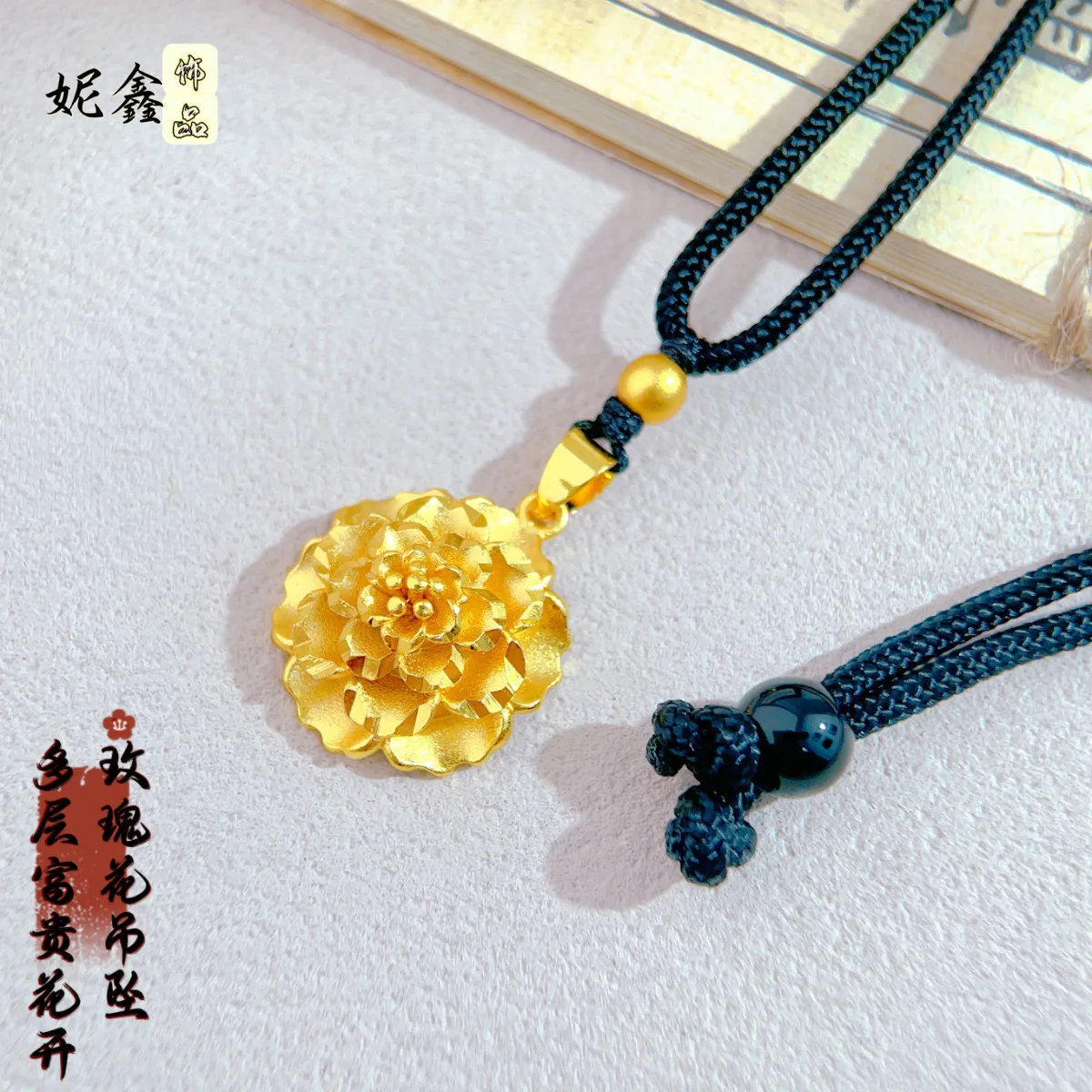 Luxury 24K 9999 Pure Gold real gold Women's Sunflower Pendant Peony Hydrangea Pendant Necklace