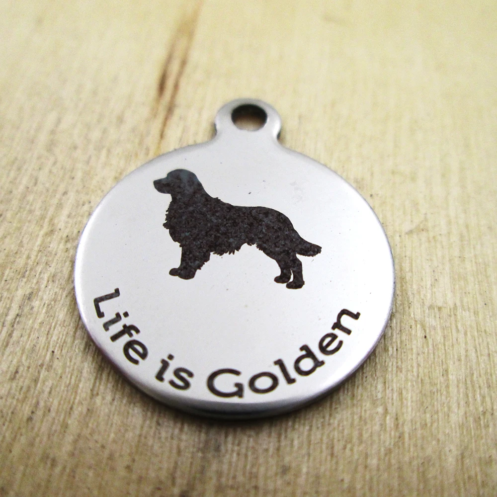 20pcs-LIFE IS GOLDEN stainless steel charms - Laser Engraved - Customized - DIY Charms Pendants