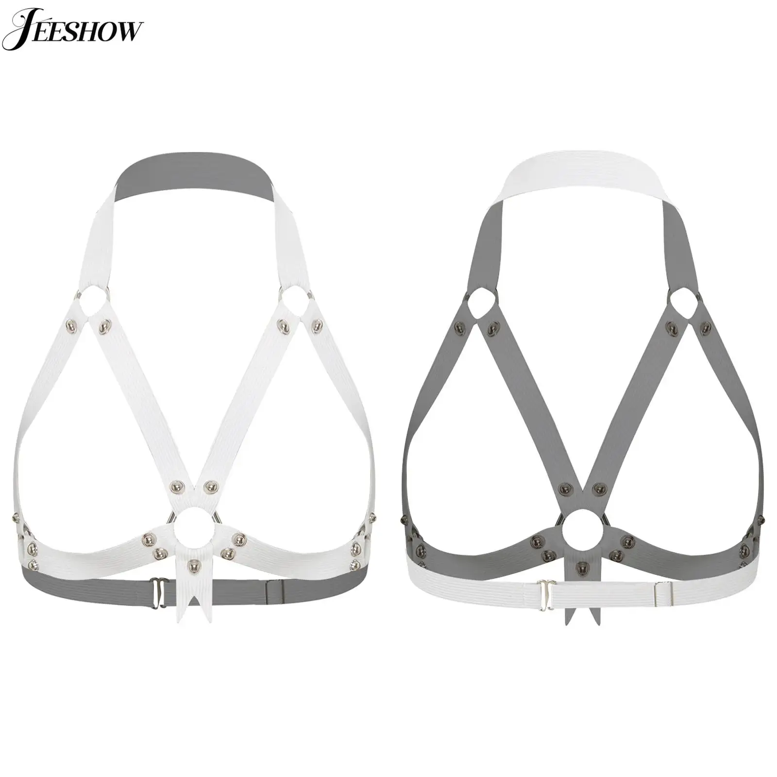 

Womens Elastic Band Harness Bra Top Metal Rivet Body Bandage Hollow Out Cage Bra Underwear Halter Neck Cupless Bralette Lingerie