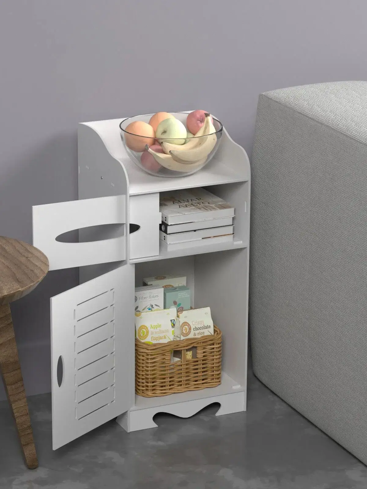 Waterproof Cabinet, Floor Standing Storage Cabinet Organizer Shelf, for Toilet Bedroom Kitchen Living Room, 25.5 x 25.5 x 60cm