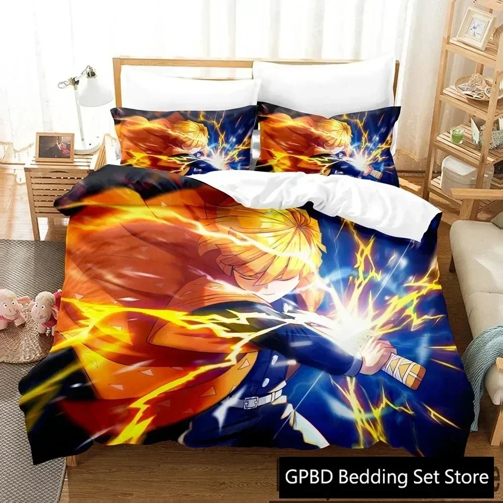 Anime Zenitsu Agatsuma Demon Slayer Bedding Set Single Twin Double Queen King Cal King Size Bed Linen Set