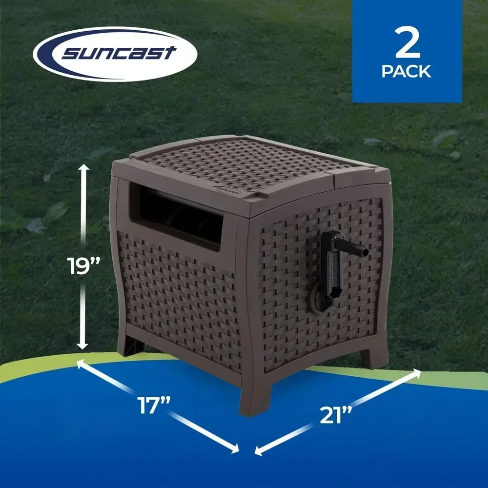 Hot-selling2 Pack 175 ft. Wicker Style Resin Hose Hideaway with Hose Guide, Java, Mocha Brown