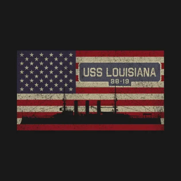 Vintage America Flag USS Louisiana BB-19 Battleship T Shirt. New 100% Cotton Short Sleeve O-Neck T-shirt Casual Mens Top