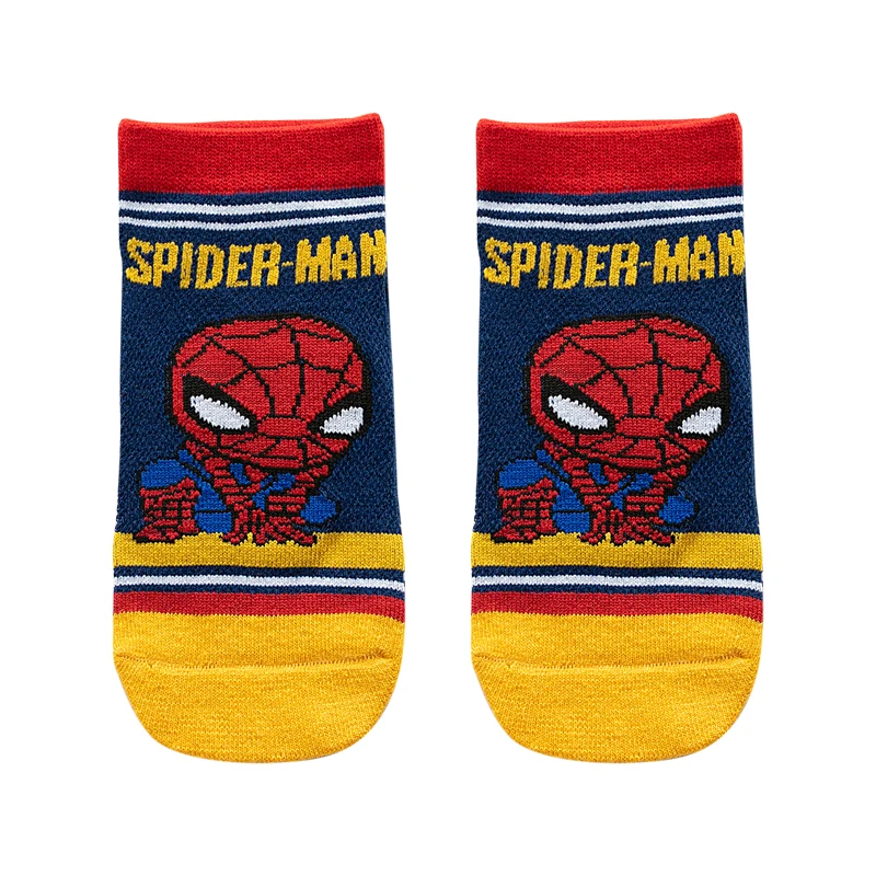 5 Pairs Kids Socks Spring Summer Spiderman Anime Children Socks Boys Short Sock Cartoon Iron Man Captain America Baby Mesh Socks