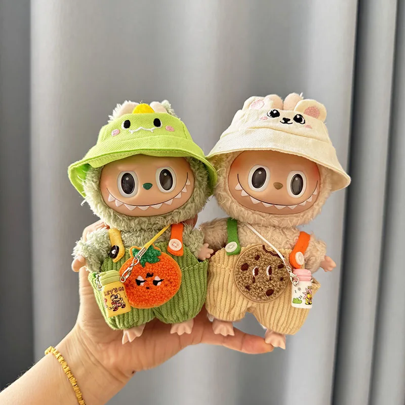 17cm Mini Plush Doll's Clothes Bib Pants Fruit Animal Labubu I II Idol Dolls Sitting Party Clothing Outfit Overalls Accessories