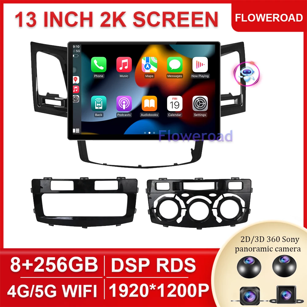 

256G 4G 5G WIFI Android 13 Car Radio For Toyota Hilux 2005-2011 Stereo Wireless Carplay Auto Multimedia Player Navigation GPS