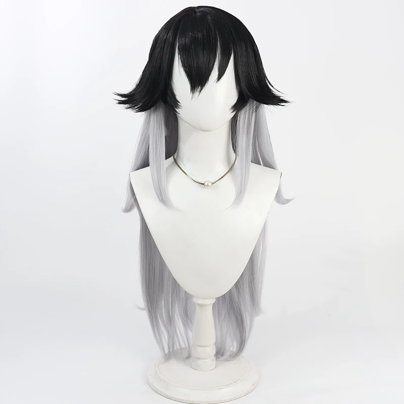 K Cosplay Wigs Nikke The Goddess of Victory K 90cm Synthetic Hair Long Straight Black Mixed Gray Cos Wig Heat Resistant
