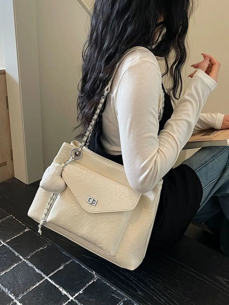 women's-large-capacity-commuter-tote-bag-casual-minimalist-design-chain-strap-crossbody-bag-daily-use-simple-pure-color