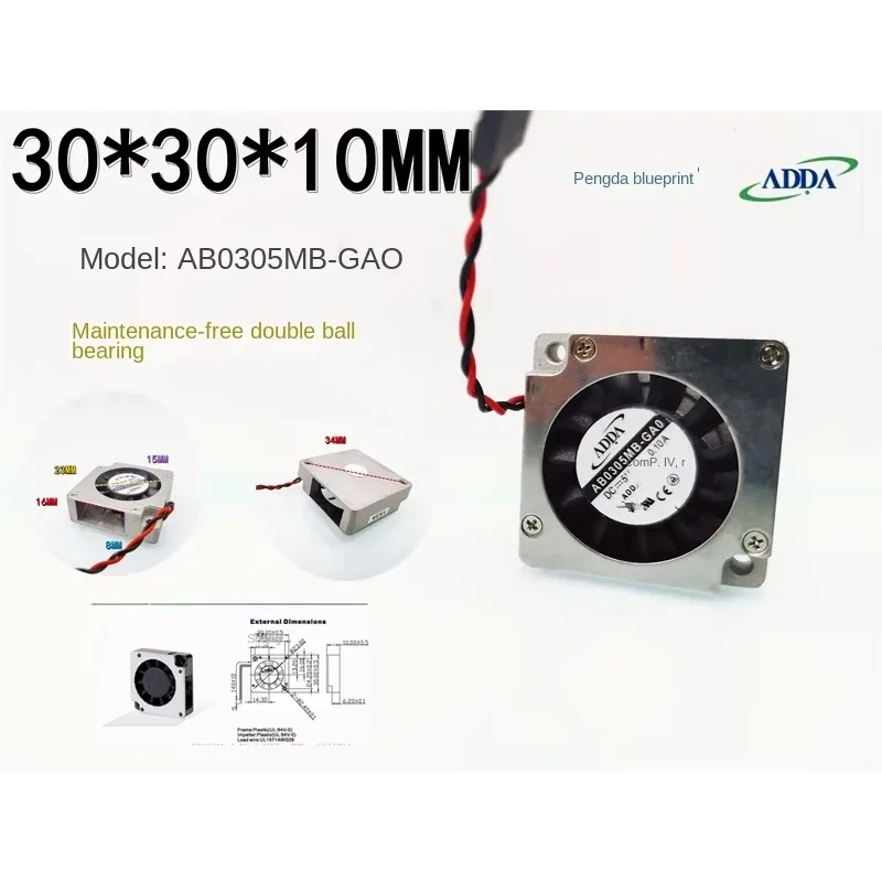 pa AB0305MB-GA0 Double Ball 3010 Turboblower 3CM Mini 5V 0.1A High Temperature Resistant Aluminum Fan