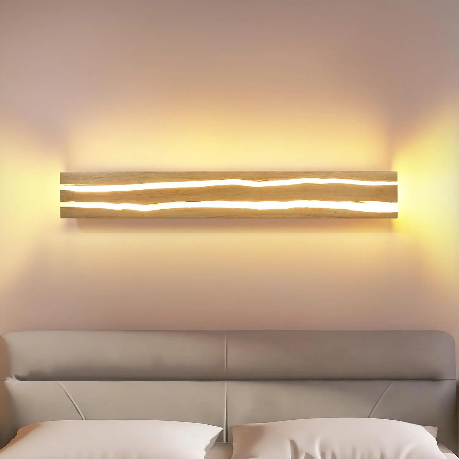 LED Wandleuchte innen Wandlampe Flur - 50CM Holz Flurlampe Wand 3000K Warmweiß Indirekt Modern Wohnzimmerlampe 8W Bettlampe Wandbeleuchtung für Flur Treppenhaus Schlafzimmer Wohnzimmer Treppenhaus