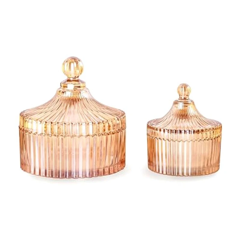 2 PCS Decorative Glass Jars With Lid Amber Glass Qtip Holder Vanity Canister Jar Bathroom Organizer