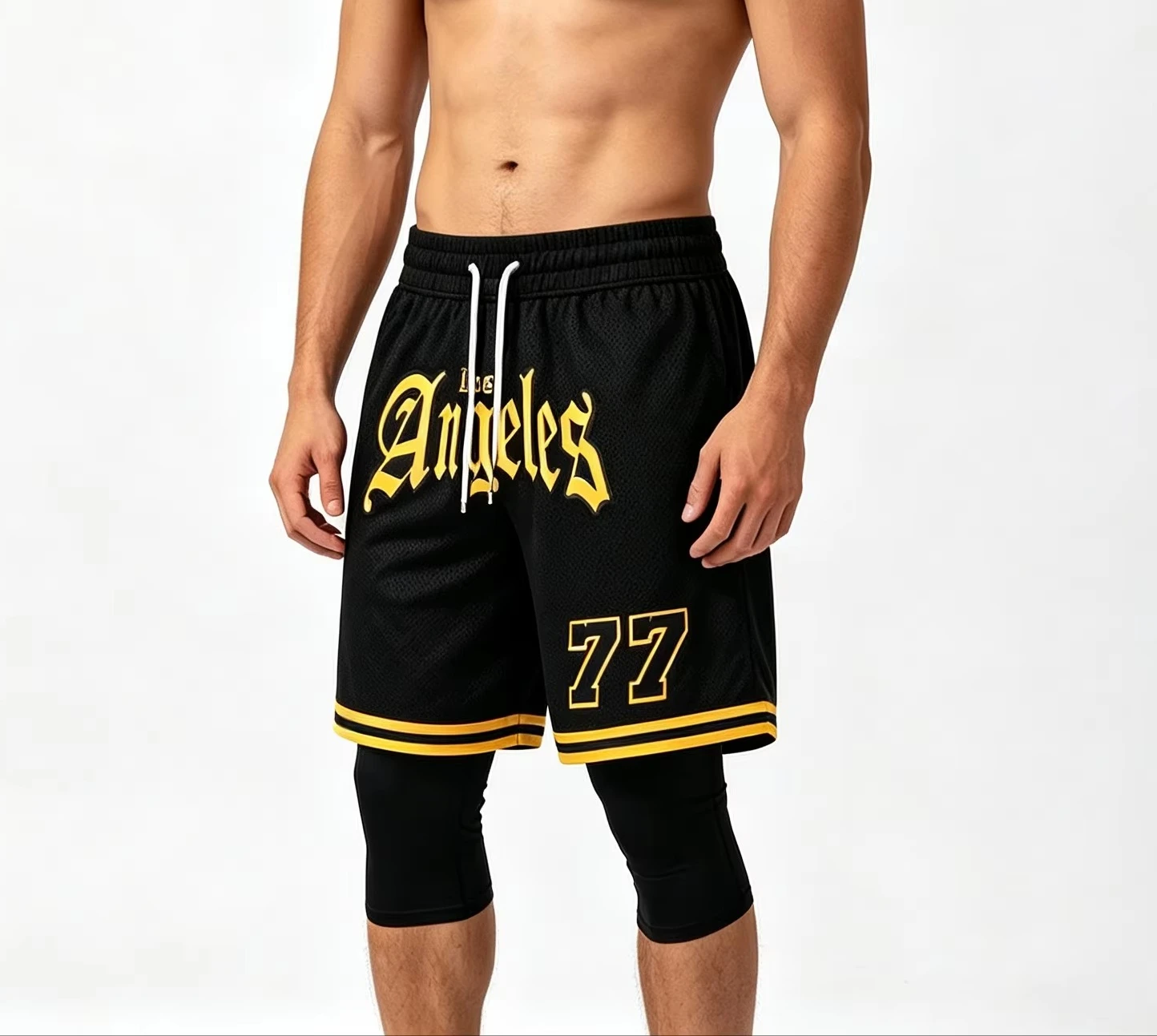 Hot Sale Retro Style Shorts Los Angeles Number 77 Print Sport Short Pants Outdoor Quick Drying Breathable Trend Thin Shorts