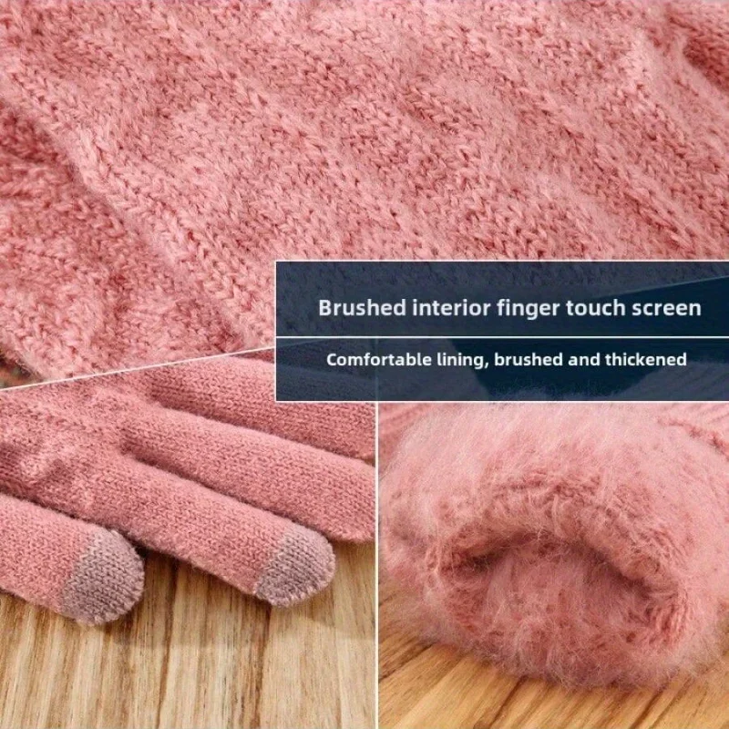 قفازات نسائية دافئة لخريف وشتاء شاشة تعمل باللمس طبقة مزدوجة سميكة من القطيفة بخمسة أصابع لركوب الخيل مقاومة للبرد ومتعددة الألوان