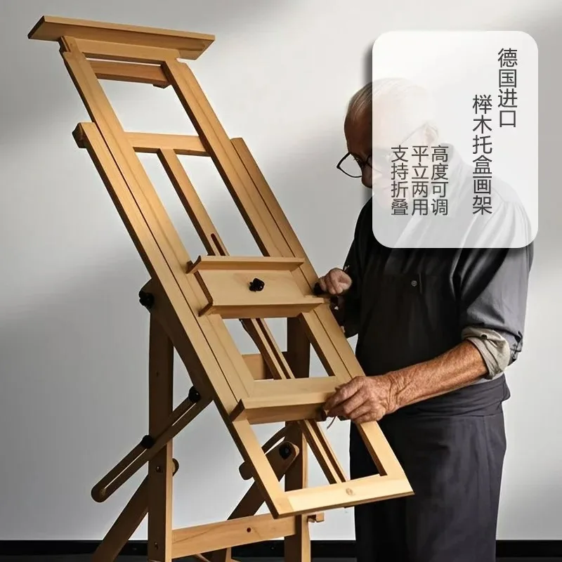 

[2026] Hot SaleSingle Rocker Flat Easel Professional Oil Easel Sketch Oil Painting Folding Storage With Wheels Studio Use