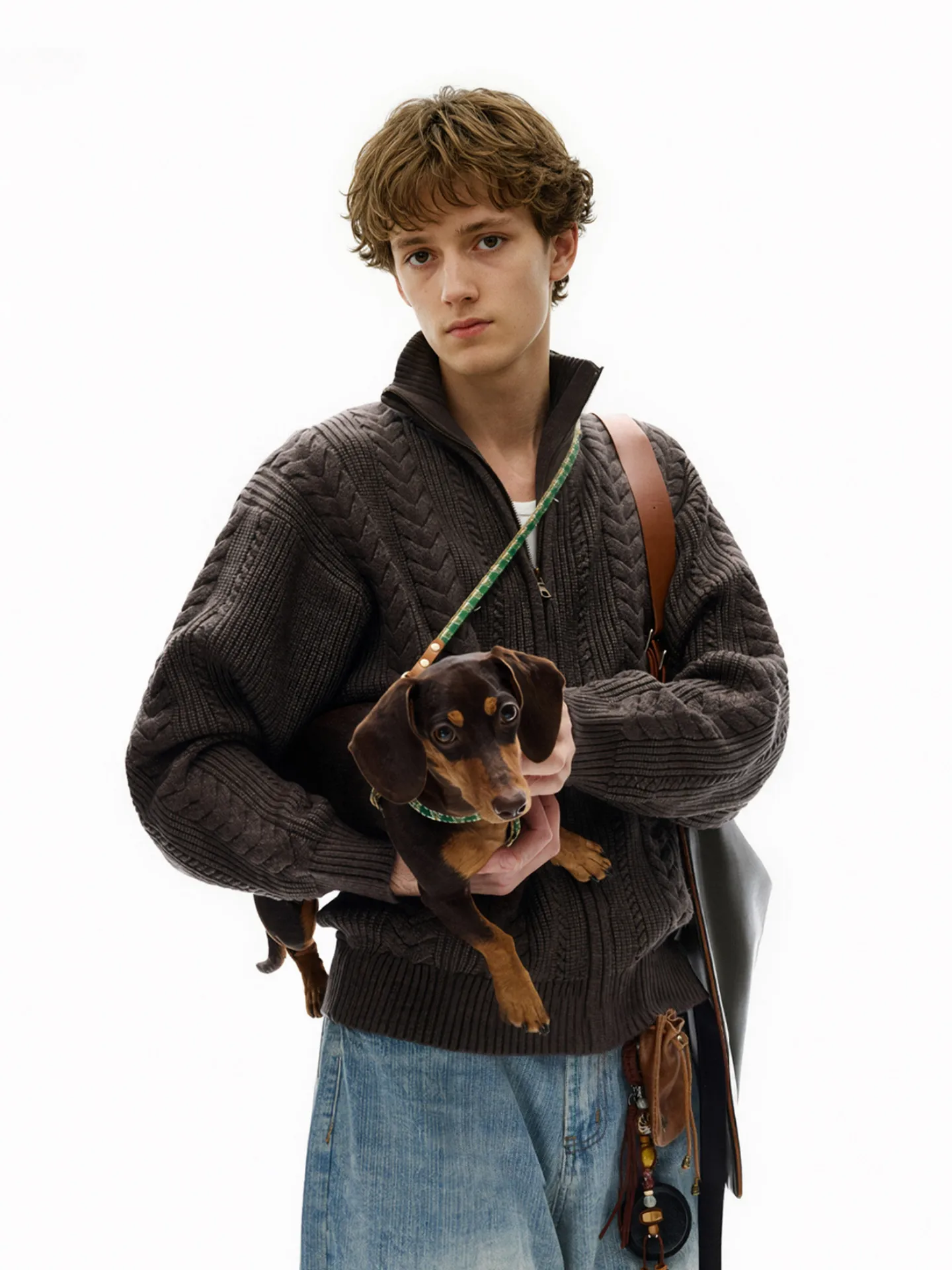 

Американский ретро тканый кардиган с воротником-стойкой, мужской модный брендовый свободный вязаный свитер для пары, куртка