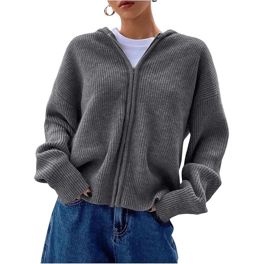 

Hot-selling autumn basic zip-up chunky knit loose casual sweater cardigan jacket