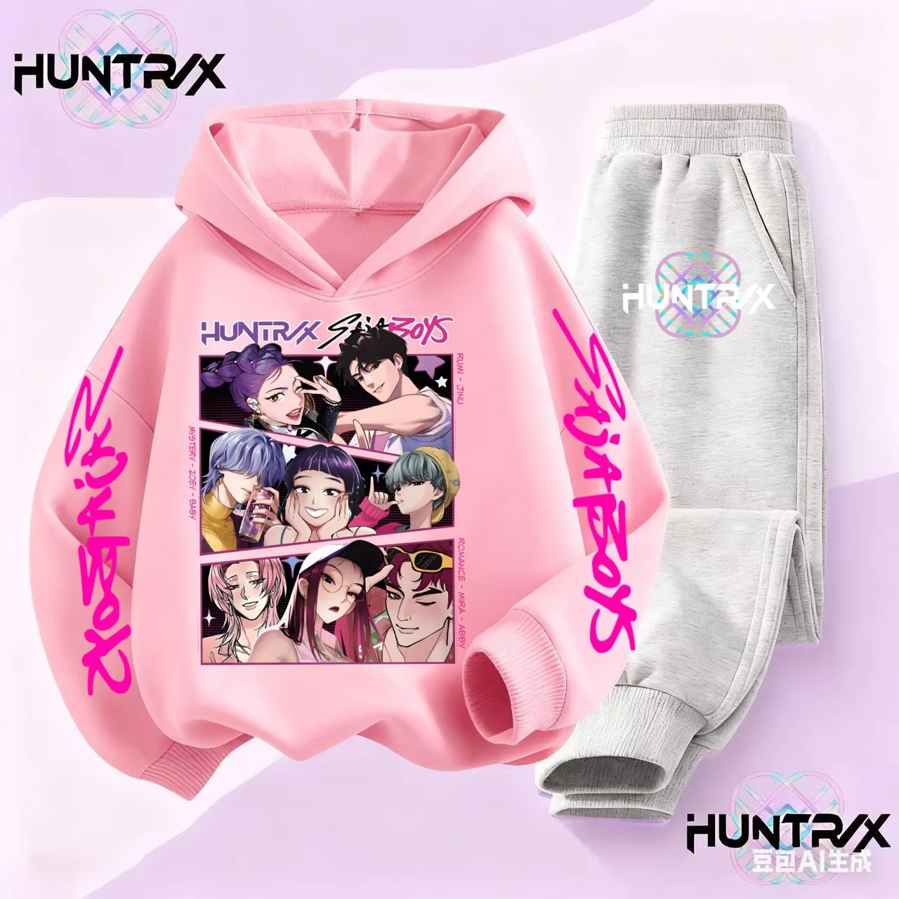 مجموعة Hunter Tide Anime Print للأطفال للخريف/الشتاء غير رسمية مكونة من قطعتين: سويت شيرت بقلنسوة + بنطال رياضي (العمر 2-13)