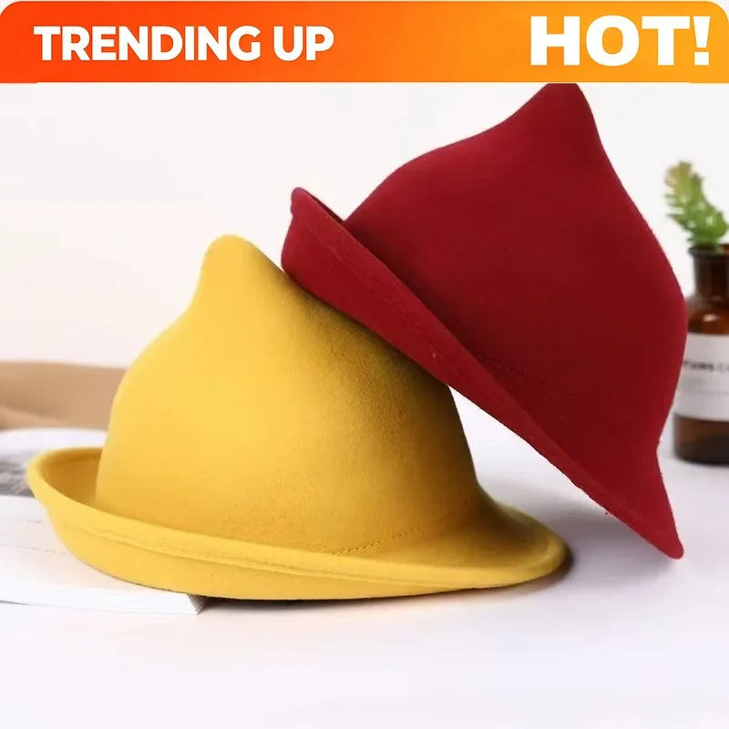 Maßanfertigung 2026 100% Wolle Moderner Hexenhut Halloween Winter Dicker Warmer Eleganter Hut für Weihnachtsfeier-Kostüm