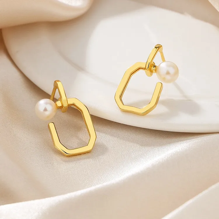 EZ-13 ZFSILVER 925 Silver Korean Fashion Luxury Gold Simple Design Natural Freshwater Pearl Earring Jewelry Women Match-all Gift