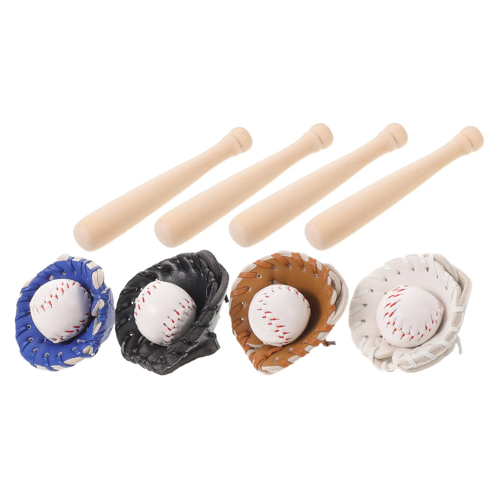 

4Sets Miniature Baseball Bat Glove Ball Set Dollhouse Sports Accessories Tiny Outdoor Play Scene Desktop Shelf Decor Stop Motion