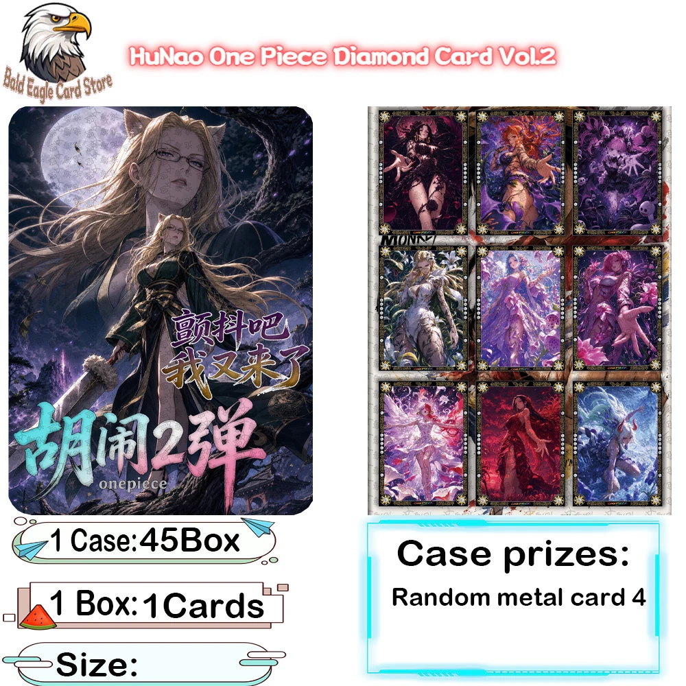 

Latest HuNao Culture Wave 2 One Piece Metal Collection Card Anime Character Rare Limited Edition Metal Diamond Blind Box Toy Car