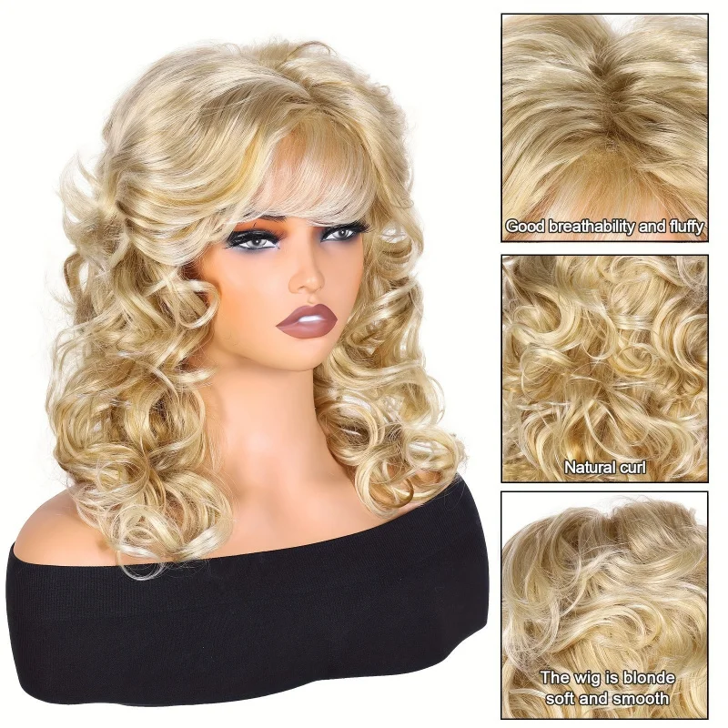 

Fashionable European and American New Style Golden Long Curly Hair Fluffy Wave High Temperature Fiber Synthetic Wig