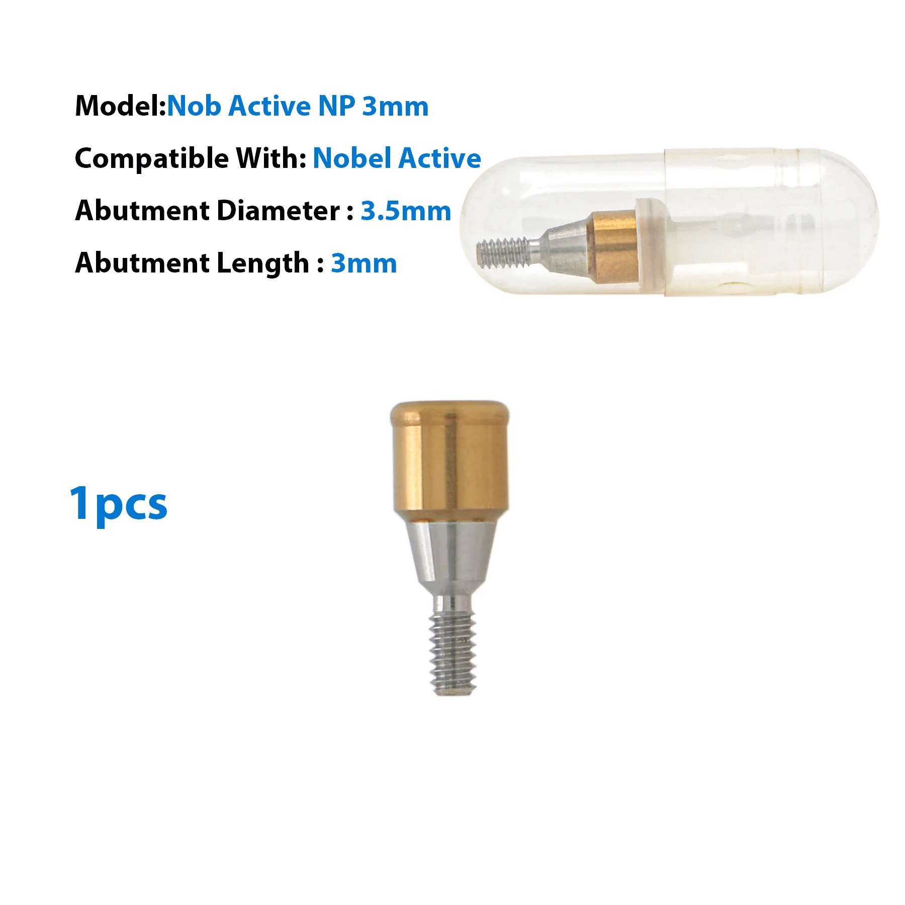 1pc Dental Implant Attachment Abutment 3mm Compatible With NOBEL Biocare Nobel Active Conica NP