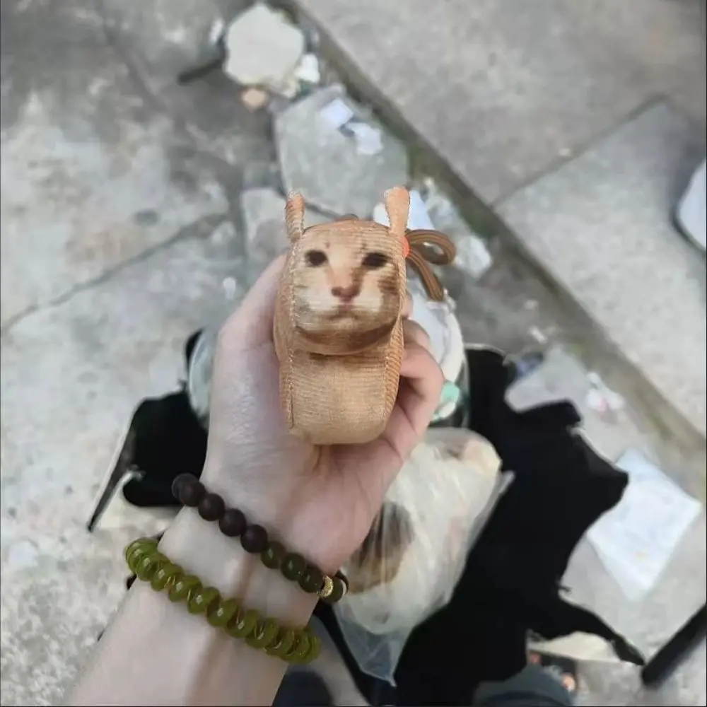 Funny Round Head Orange Cat Meme Cartoon Soft Cute Cat Stuffed Pendant Stuffed Animal Kitten Cat Keychain Bag Decor