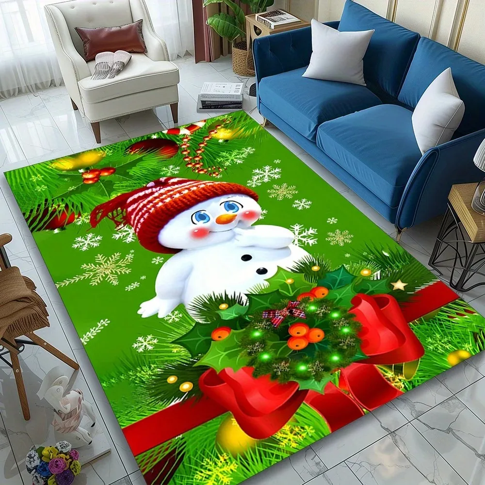 Extra-Large Polyester Area Rug with Adorable Snowman Design - Durable Soft Crystal Velvet Carpet Mat for Living Room, Game Room