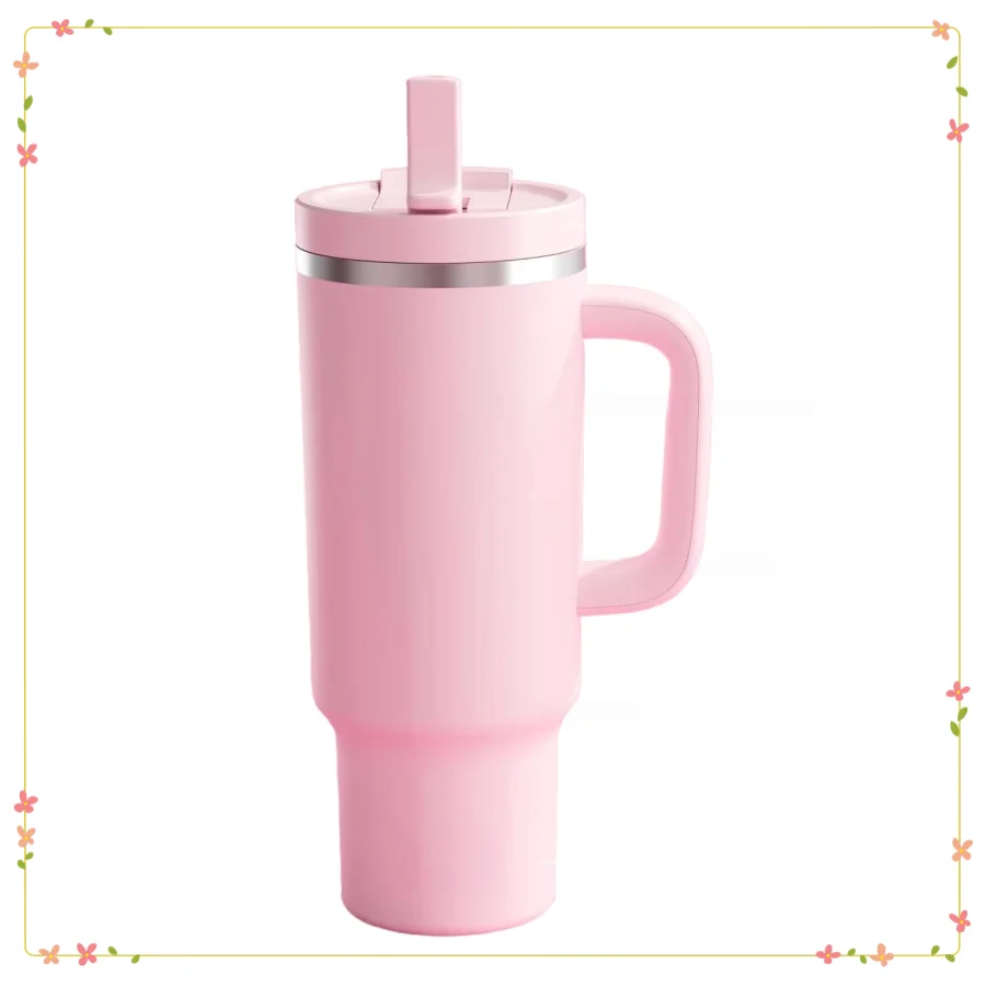 

40oz Tumbler with Handle & Straw - Insulated Stainless Steel, Leakproof, 24hr Cold, BPA-Free, Cotton Candy