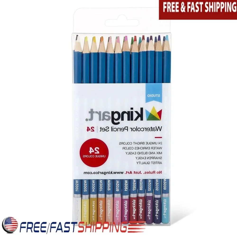 

Watercolor Pencils Set 24 Count Vibrant Pigments Smooth Blending Durable Cores Art Supplies Drawing Painting Tools All Ages