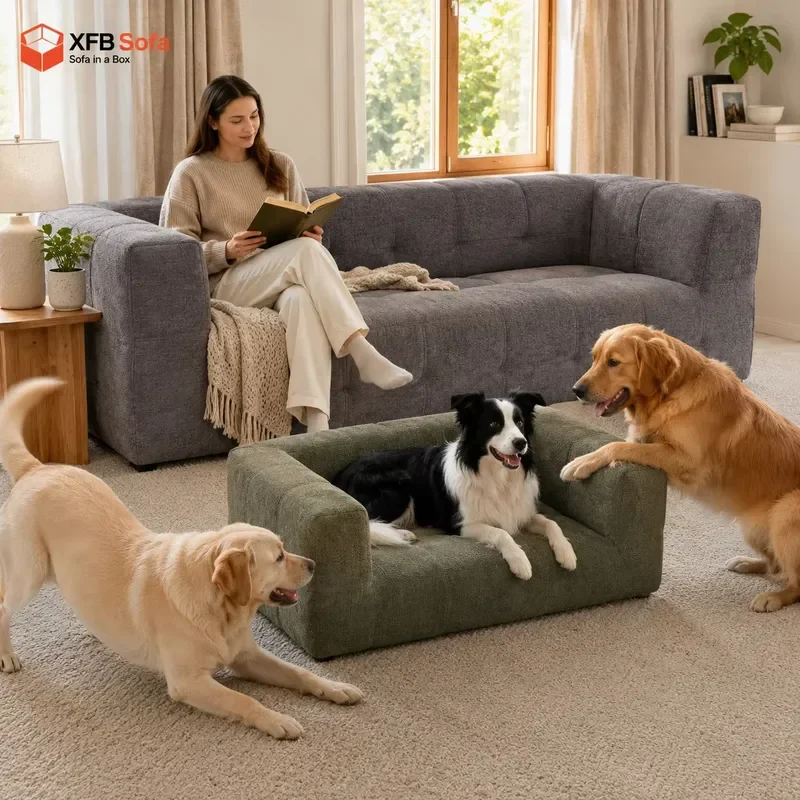 for Innovative Square Human Pet Matching Sofa Mini Version Dog Bed High Density Foam Vacuum Compressed Luxury Pet Couch for