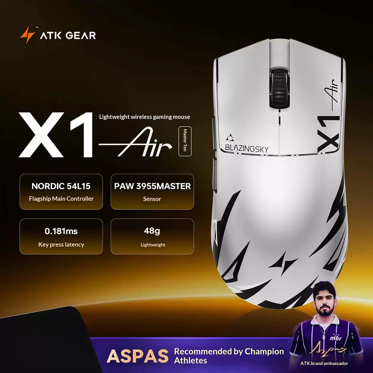 New Atk Blazingsky X1 Air Plus Wireless Mouse Gaming Mouse 8k Receiver Lightweight Ergonomic Fps Polling Paw3955 Master Gift