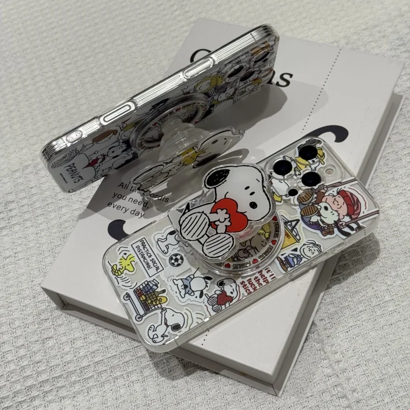 

Cute shopping Snoopy friend bus cartoon Magsafe Wireless Charge Case For iPhone 11 12 13 14 15 16 17 Pro Max plus Magnetic Stand