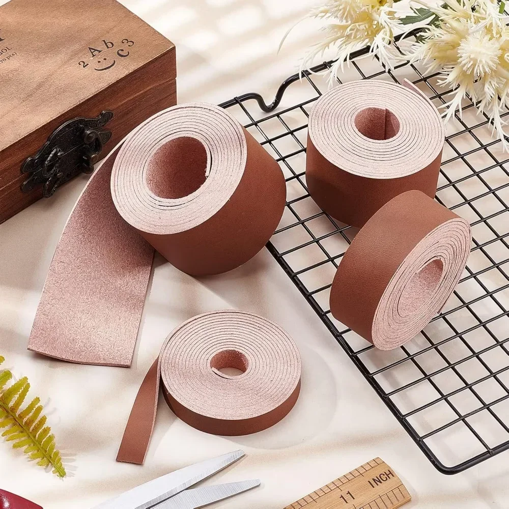 Brown Genuine Leather Strap Strip 1/2 Inch Wide 79 Inch Long Leather Belt Strips Wrap Single Sided Flat Cord for DIY Crafts