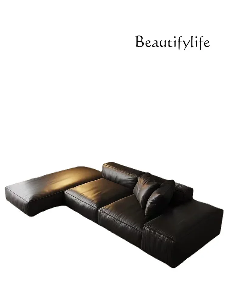 

Black microfiber leather sofa large living room Nordic antique square sofa combination kawaii room decor