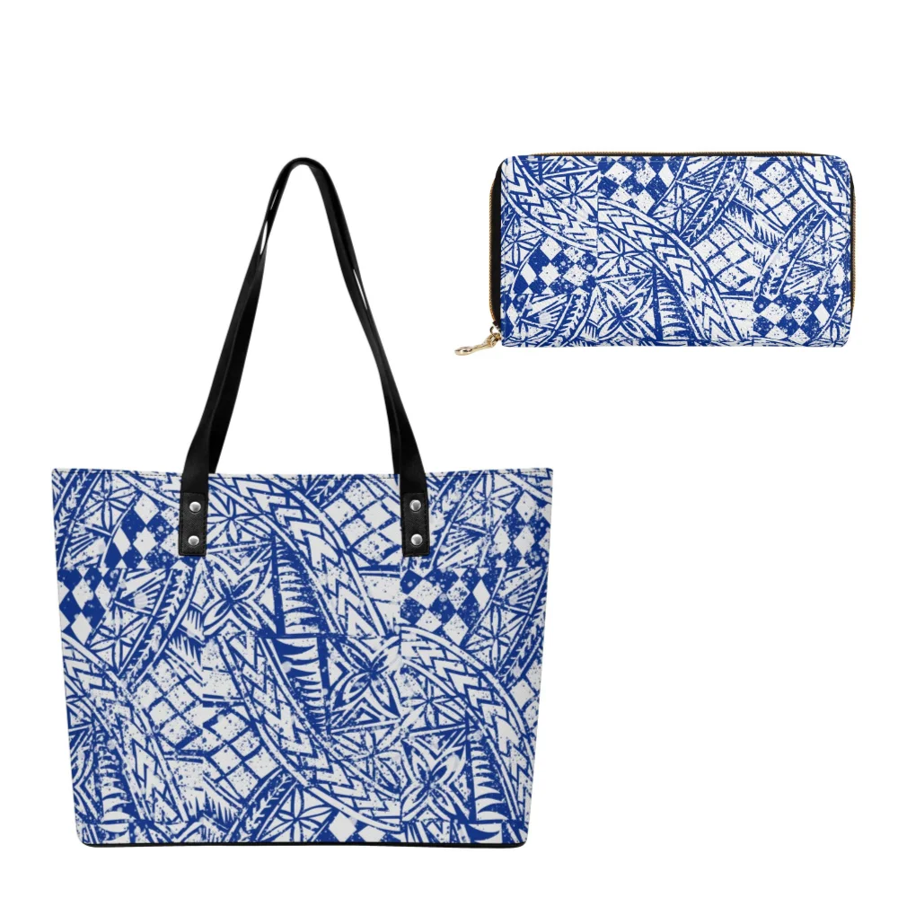 

Polynesian Custom Printed Leather Tote Wallet Duo Womens Spacious Chic Handbag Casual Customizable Pattern
