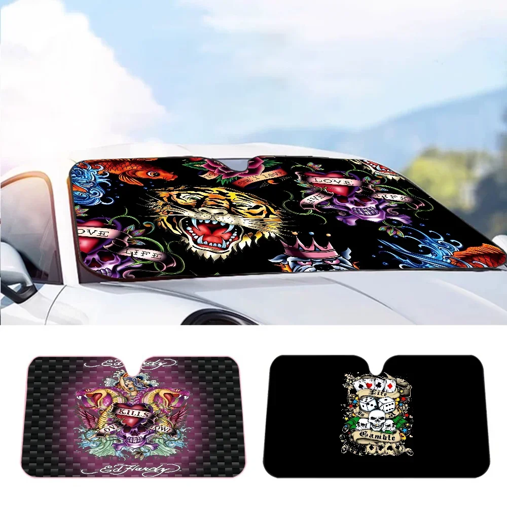 

15, размер Ed-hardy Tattoo, тигровый череп, лобовое стекло, солнцезащитный козырек, автомобильный солнечный отражатель, защита, оконный козырек, крышка экрана, ветровое стекло