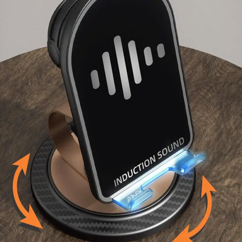 

Desktop Rotating Phone Holder Foldable Cell Phone Stand Rotatable With Wireless Speaker Watching Videos Or Live Streaming Phone