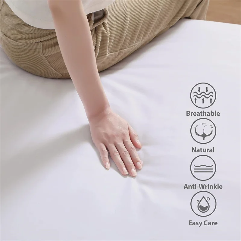 Cotton Fitted Bed Sheet with Elastic Band Solid Color Mattress Cover for Single Double King Queen Size Bed 140/150/160/180x200