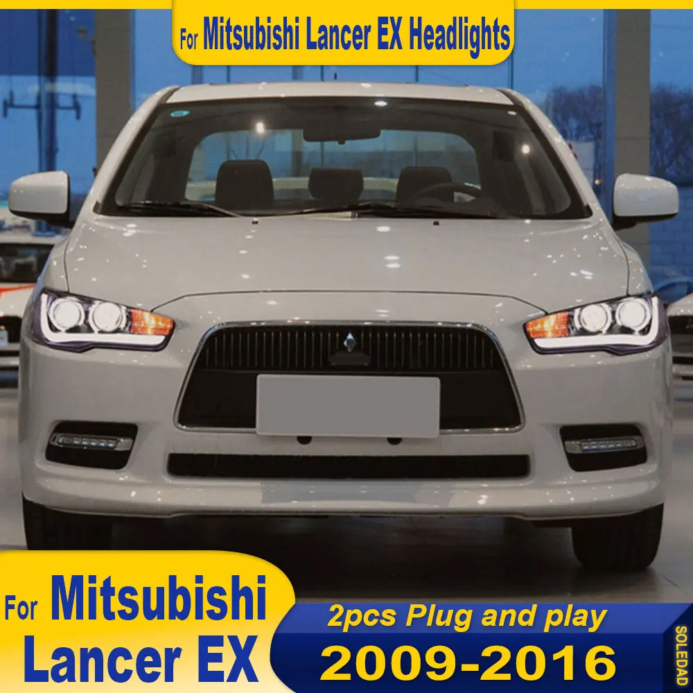 LED Headlights For 2009 2010 2011 2012 2013 2014 2015 2016 Mitsubishi Lancer EX EVO X Full Black Sequential headlights Assembly