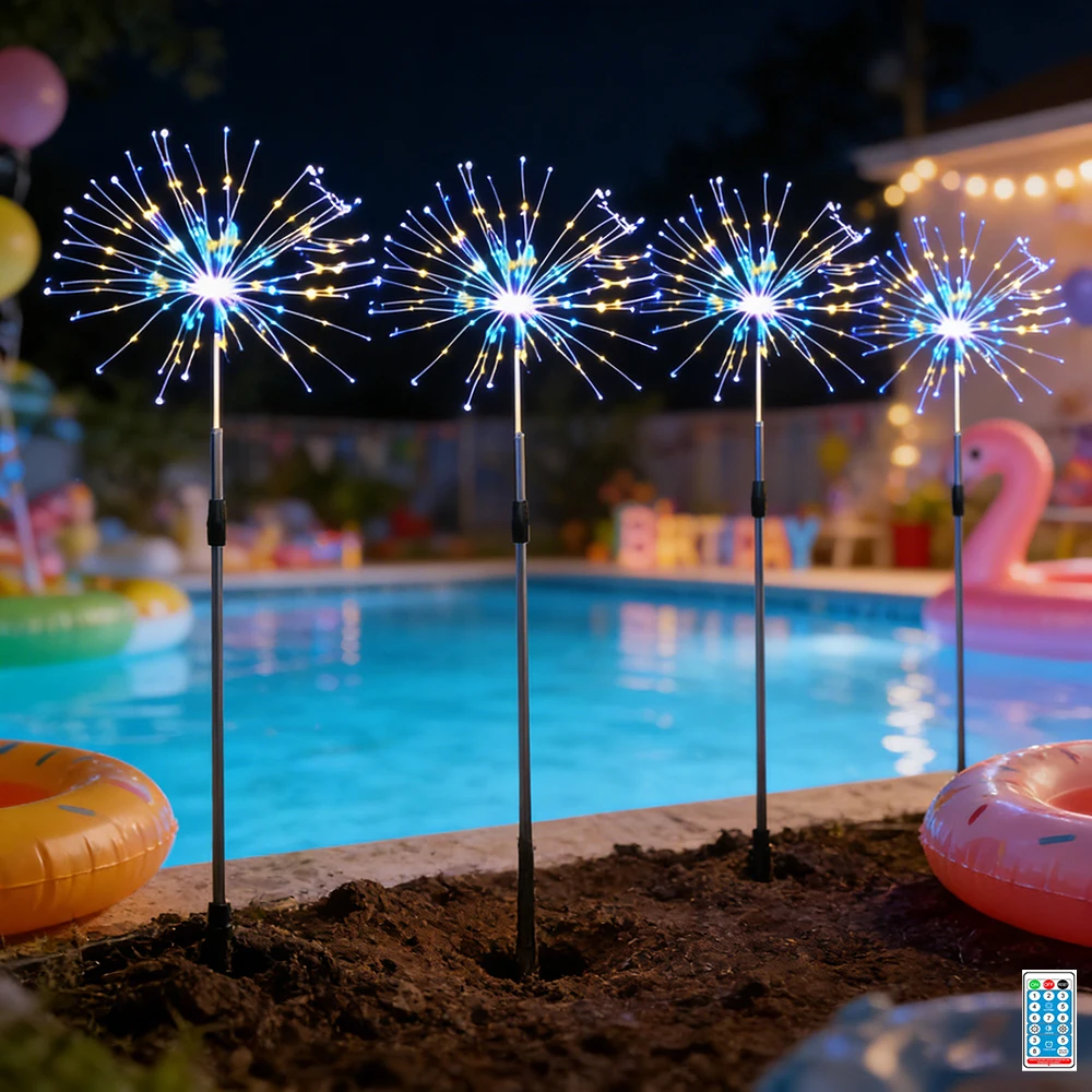 Outdoor Solar Garden Lights, 4 in 1 Solar Firework Lights with 480 LED Waterproof Starburst String Lights 8 Modes Fairy Lights