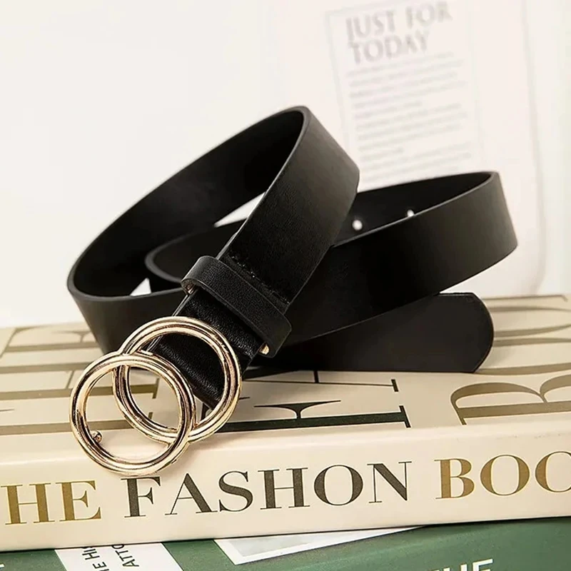 Women's Belt Trend Double Round Buckle Belt Simple And Versatile Youth Belt Pu Leather Belt Paired With Jeans Skirt Women Belts image 3