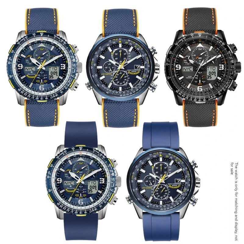 Pulseiras masculinas em couro, nylon e borracha, relógio Blue Angel Radio Wave, AT8020-54L/8020-03L/JY8078 Series, 22mm, 23mm