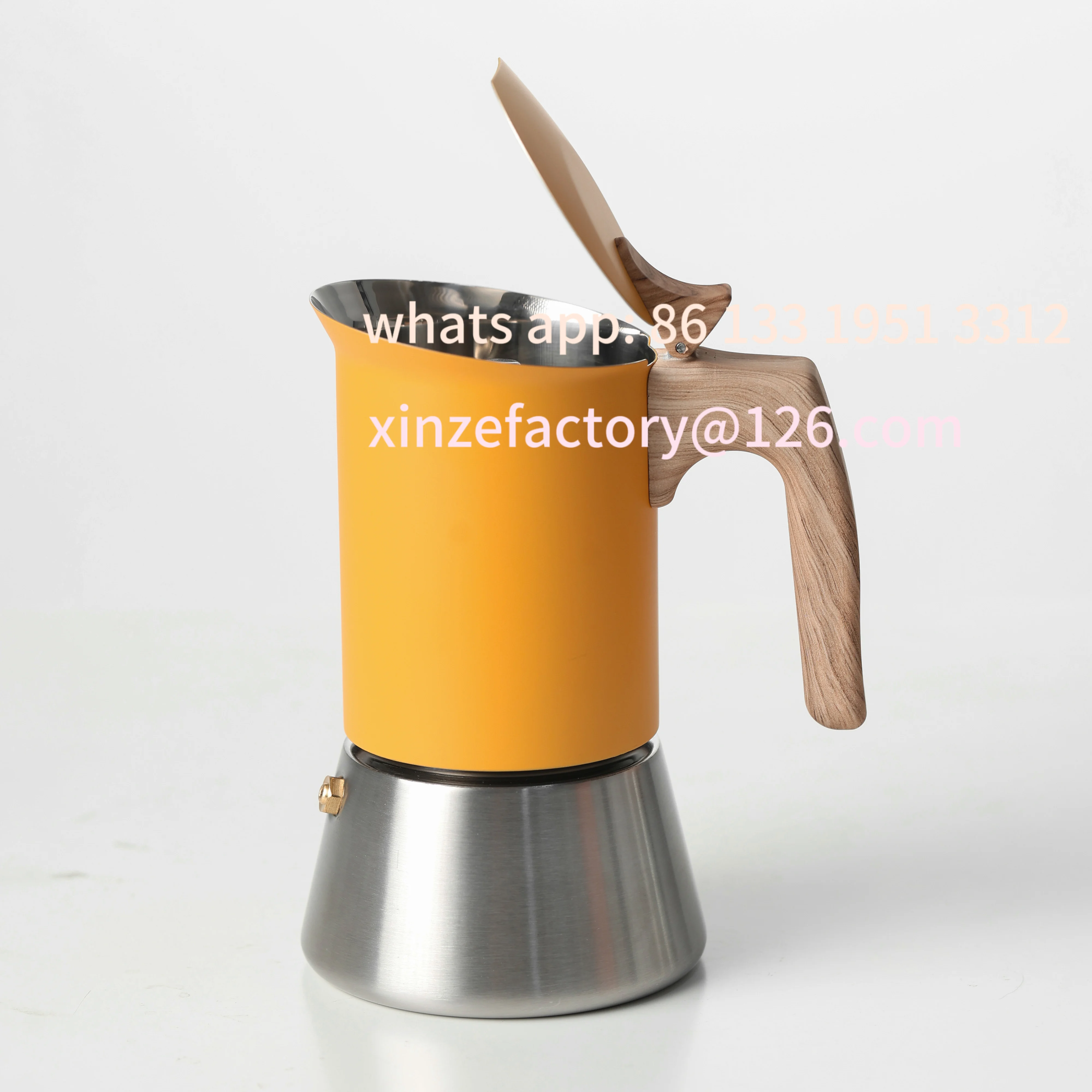 وعاء موكا من الفولاذ المقاوم للصدأ 4/6 قابل للتخصيص، أصفر غير لامع، طراز شمالي. الاستخدام المنزلي/المكتب/الخارجي. يعمل على الحث والغاز