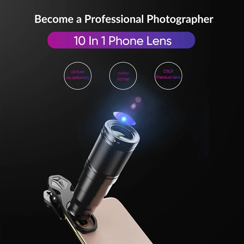 10 In 1 Mobile Phone Lens Kit 22X Telephoto Lens Fisheye Lens+Wide Angle Macro Lens+CPL Filters For All Smartphones