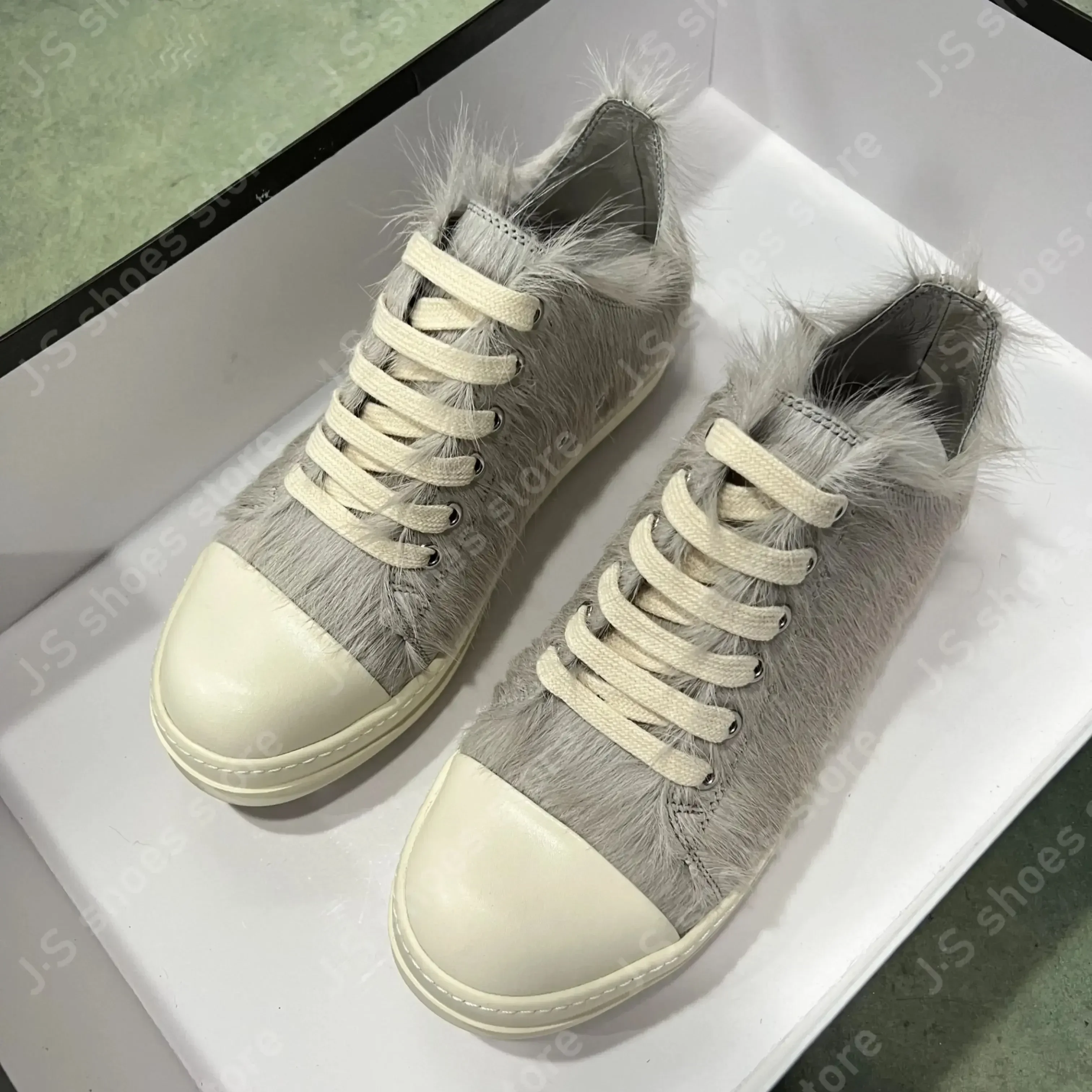 

Ro Luxury Grey Horsehair Low Top Shoes Design Men Shoe Lace Up Women Sneaker Gray Horse Hair Outdoor Casual Sneakers